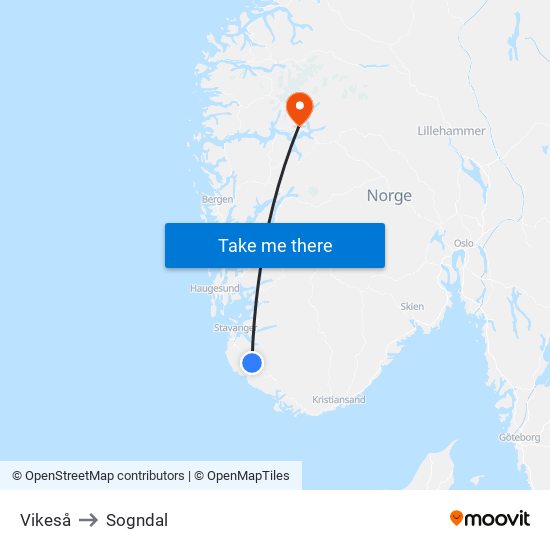 Vikeså to Sogndal map