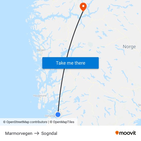 Marmorvegen to Sogndal map