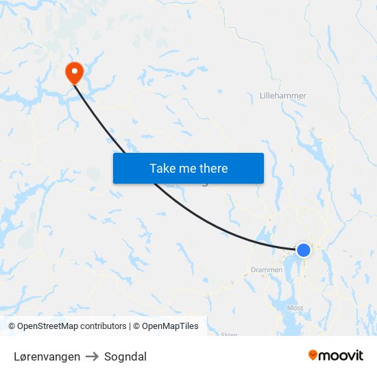 Lørenvangen to Sogndal map