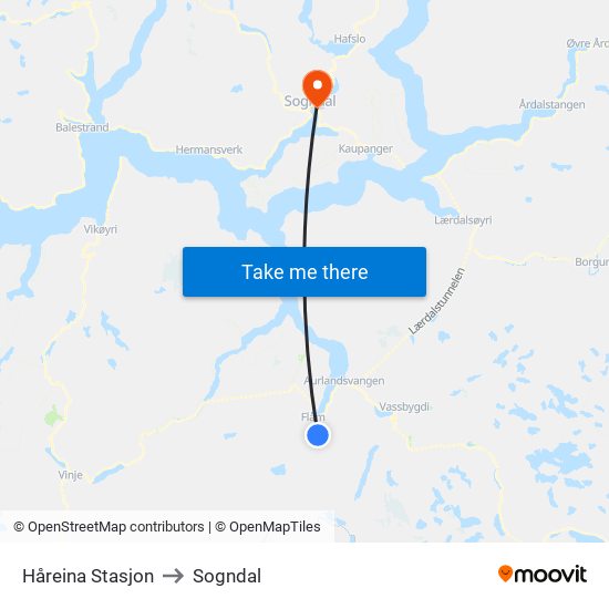 Håreina Stasjon to Sogndal map