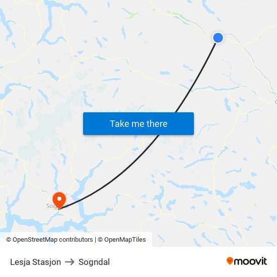 Lesja Stasjon to Sogndal map