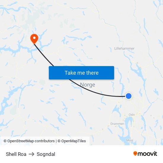 Shell Roa to Sogndal map