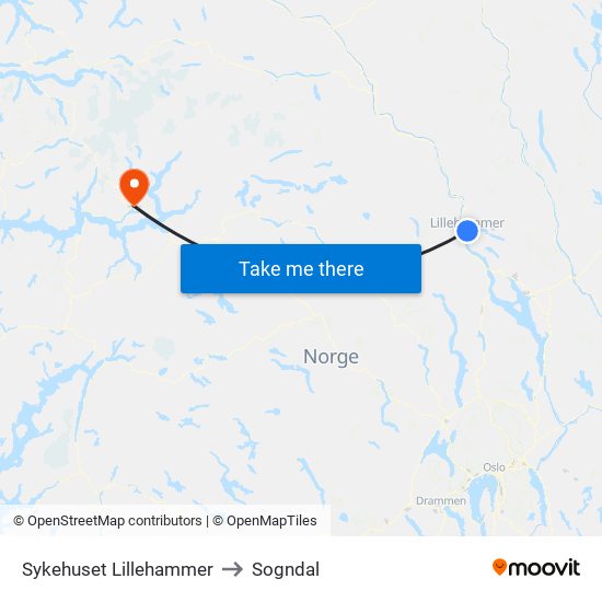 Sykehuset Lillehammer to Sogndal map