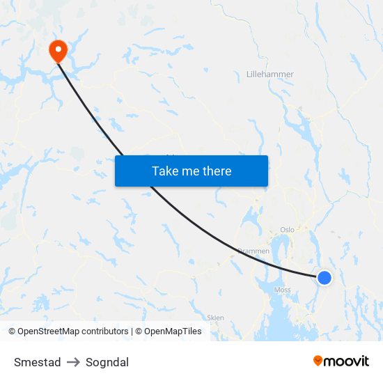 Smestad to Sogndal map