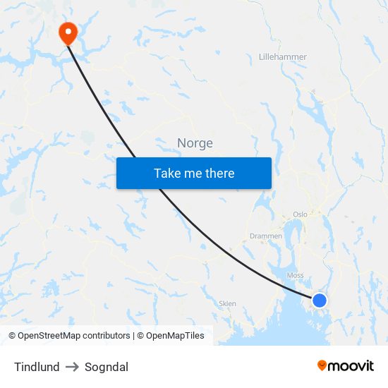 Tindlund to Sogndal map