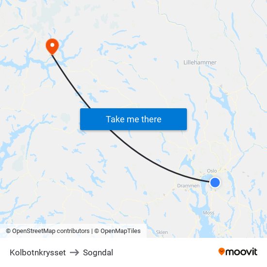 Kolbotnkrysset to Sogndal map