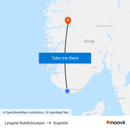 Lyngdal Rutebilstasjon to Sogndal map