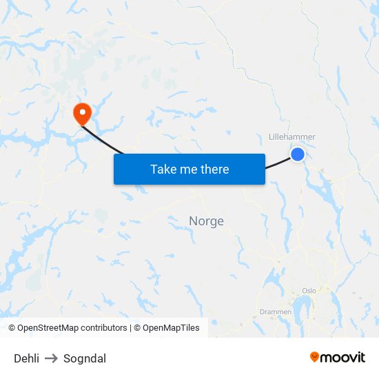 Dehli to Sogndal map