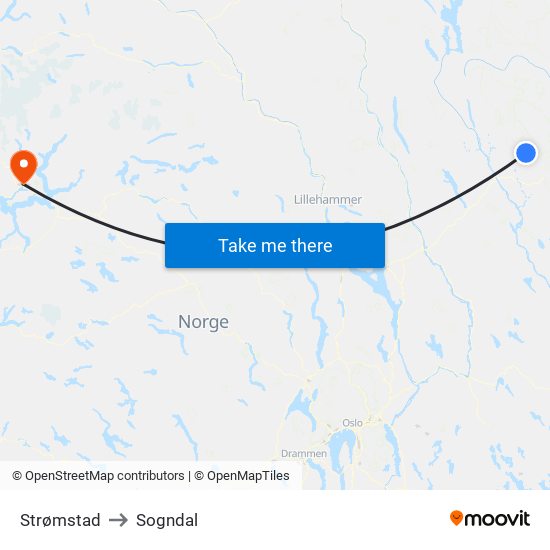 Strømstad to Sogndal map