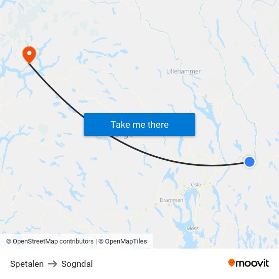 Spetalen to Sogndal map