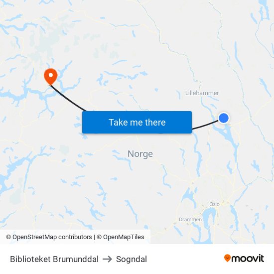 Biblioteket Brumunddal to Sogndal map