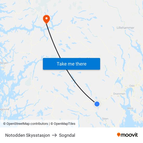 Notodden Skysstasjon to Sogndal map