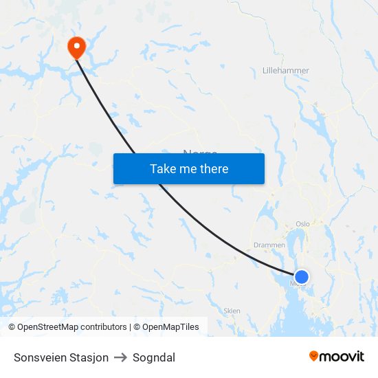 Sonsveien Stasjon to Sogndal map