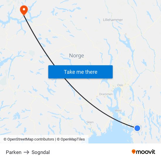 Parken to Sogndal map