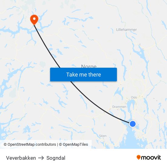 Veverbakken to Sogndal map