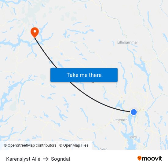 Karenslyst Allé to Sogndal map