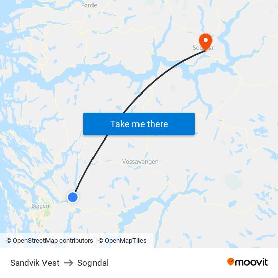 Sandvik Vest to Sogndal map