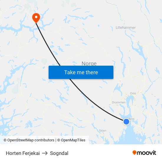 Horten Ferjekai to Sogndal map