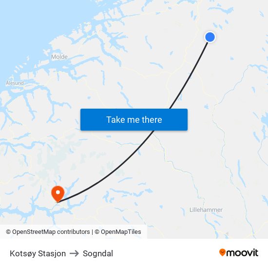 Kotsøy Stasjon to Sogndal map