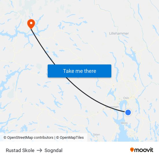 Rustad Skole to Sogndal map