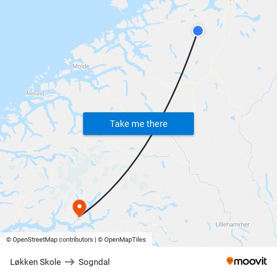 Løkken Skole to Sogndal map