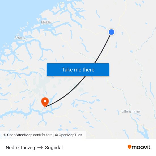 Nedre Tunveg to Sogndal map