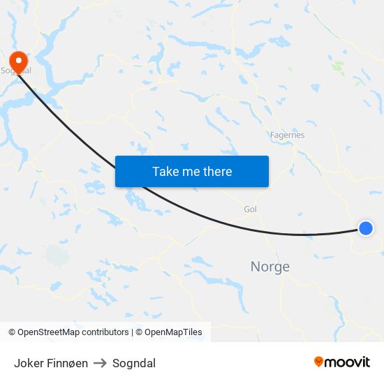 Joker Finnøen to Sogndal map