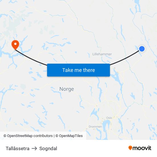 Tallåssetra to Sogndal map