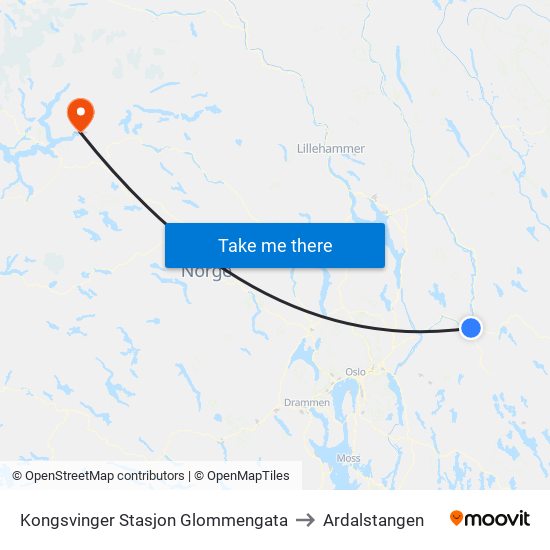 Kongsvinger Stasjon Glommengata to Ardalstangen map