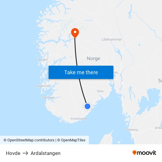 Hovde to Ardalstangen map