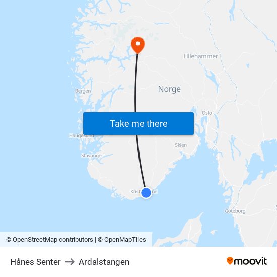 Hånes Senter to Ardalstangen map