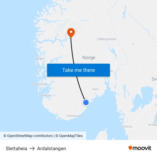 Slettaheia to Ardalstangen map