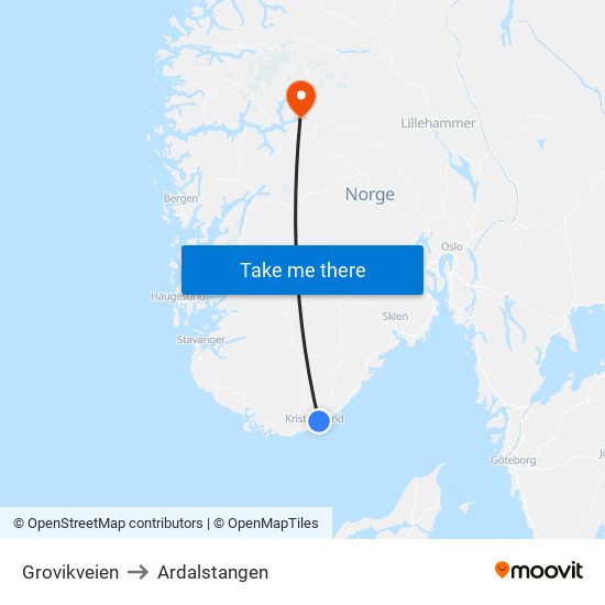 Grovikveien to Ardalstangen map