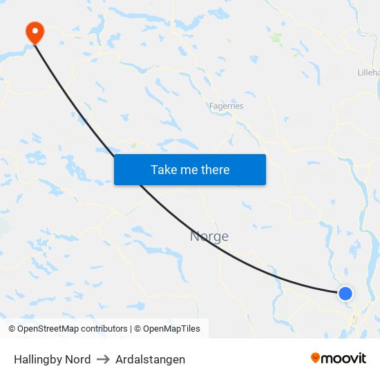 Hallingby Nord to Ardalstangen map