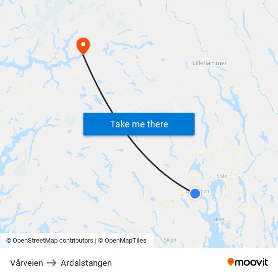 Vårveien to Ardalstangen map