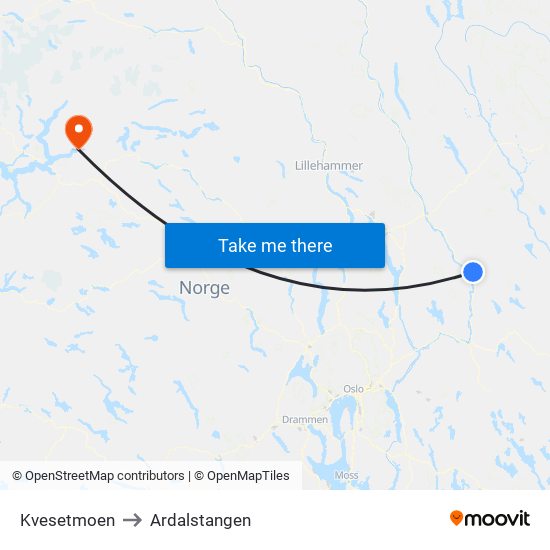 Kvesetmoen to Ardalstangen map