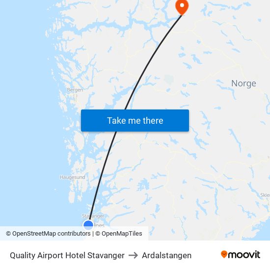 Quality Airport Hotel Stavanger to Ardalstangen map