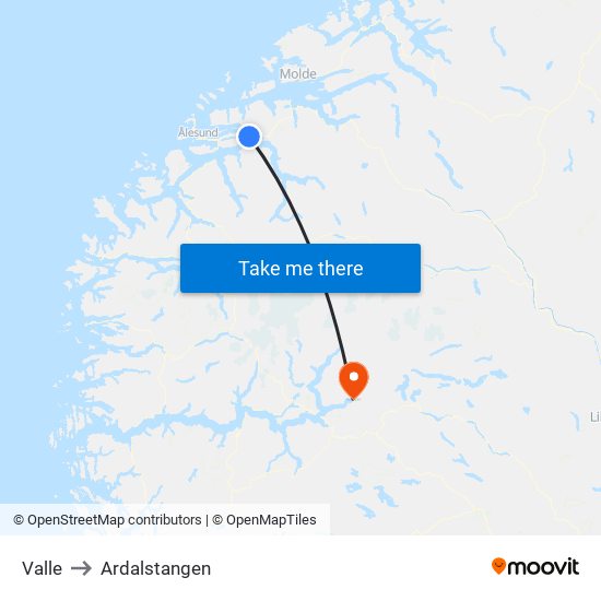 Valle to Ardalstangen map