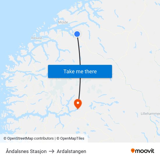 Åndalsnes Stasjon to Ardalstangen map