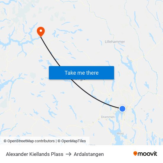 Alexander Kiellands Plass to Ardalstangen map