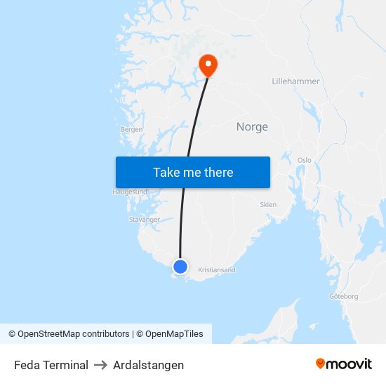 Feda Terminal to Ardalstangen map