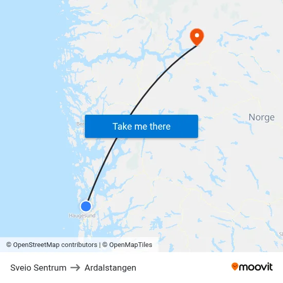 Sveio Sentrum to Ardalstangen map