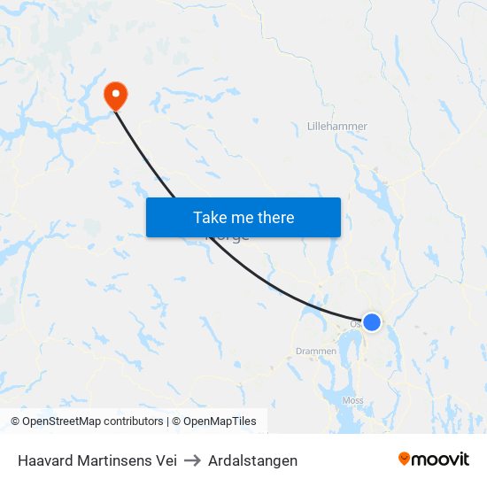 Haavard Martinsens Vei to Ardalstangen map