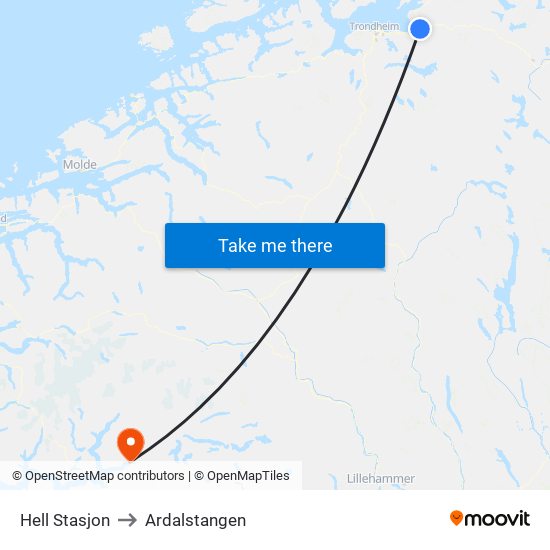 Hell Stasjon to Ardalstangen map