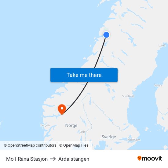 Mo I Rana Stasjon to Ardalstangen map