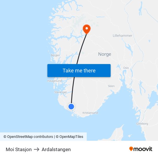 Moi Stasjon to Ardalstangen map