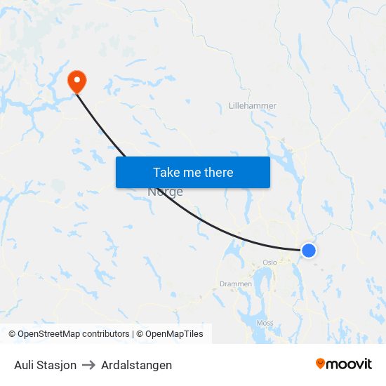 Auli Stasjon to Ardalstangen map