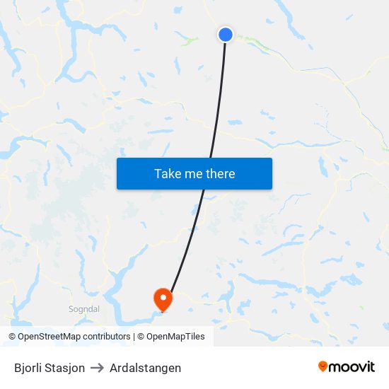 Bjorli Stasjon to Ardalstangen map