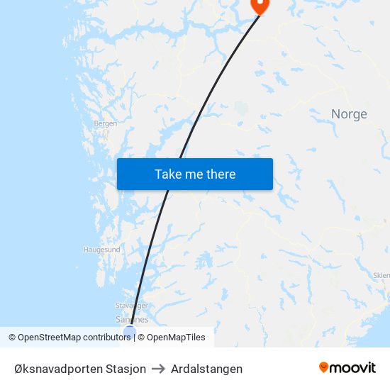 Øksnavadporten Stasjon to Ardalstangen map