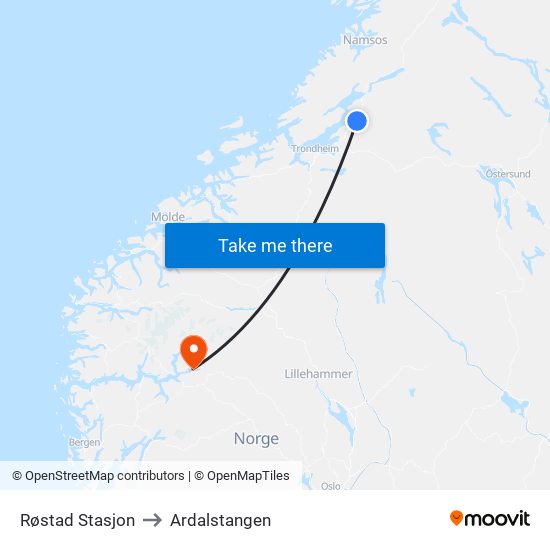 Røstad Stasjon to Ardalstangen map